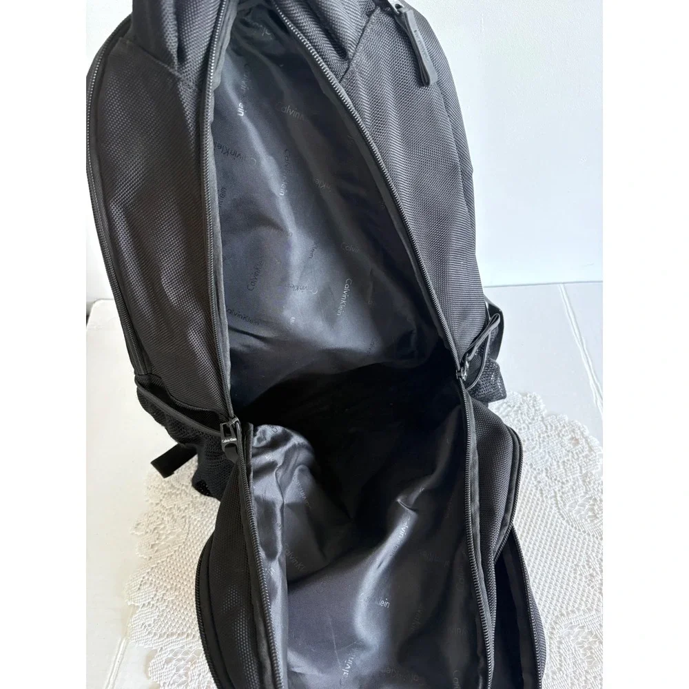 Calvin Klein Black Ballistic Nylon Laptop Backpack Reflective Logo utility bag